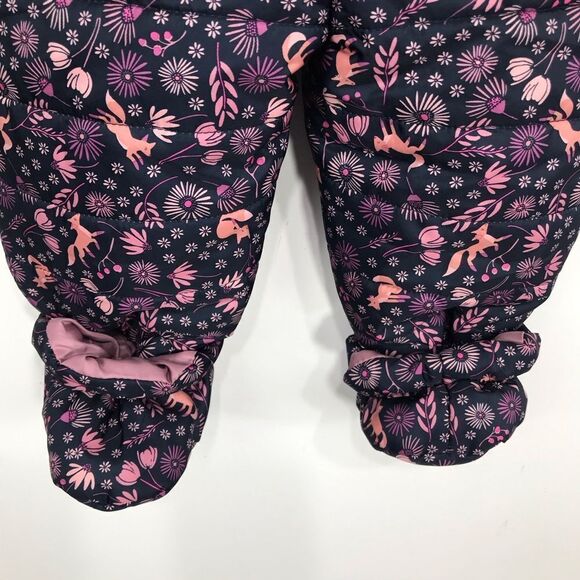 First Impressions Navy Blue Pink Floral Hooded Quilted Infant Snowsuit - Picture 4 of 14